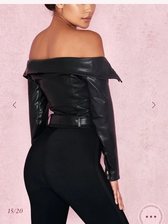 HOUSE OF CB ROMERA FAUX LEATHER VEGAN LEATHER TOP JACKET - Picture 5 of 11